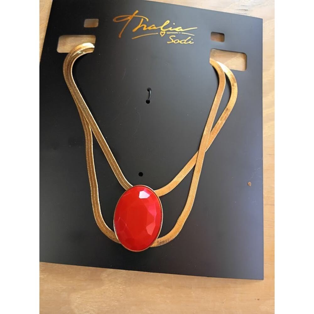Thalia Sodie Gold Tone Double Strand Red Stone Statement Necklace